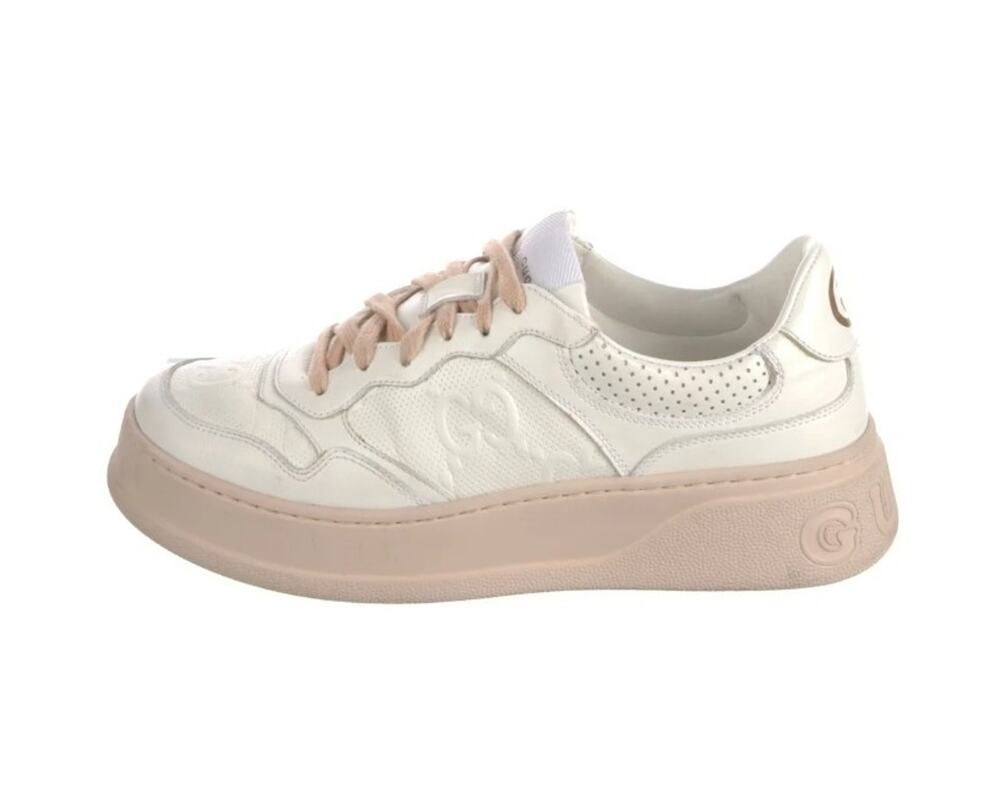 Gucci Womens White Low Top Lace-Up GG Embossed Sneaker Shoes Size EU 40